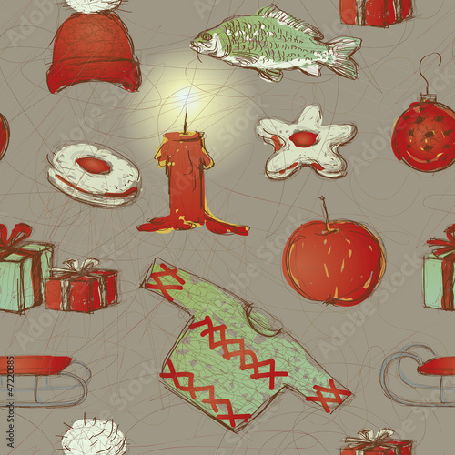 Merry Christmas / Seamless pattern with Czech Christmas symbols