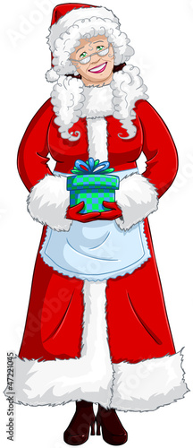 Mrs Santa Claus Holding A Present For Christmas