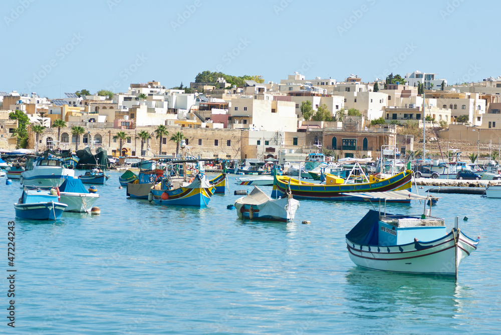 Colorful traditional fishing boats in the island of Malta