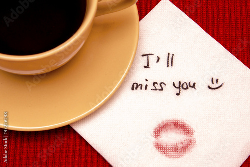 Note on napkin "I'll miss you"