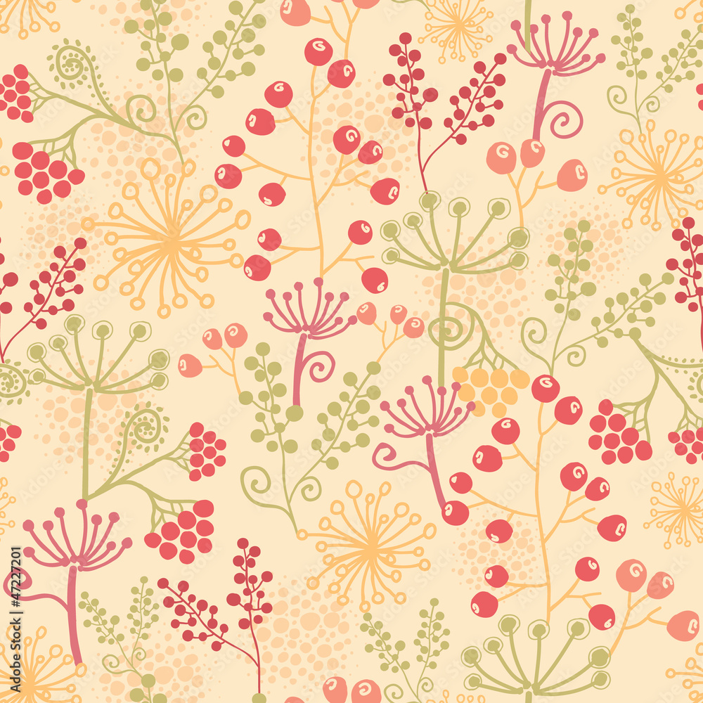 Vertical summer berries seamless pattern background with hand