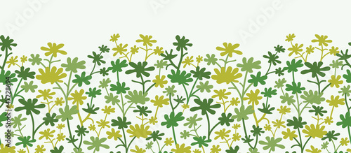 Vector green plants horizontal seamless pattern background with