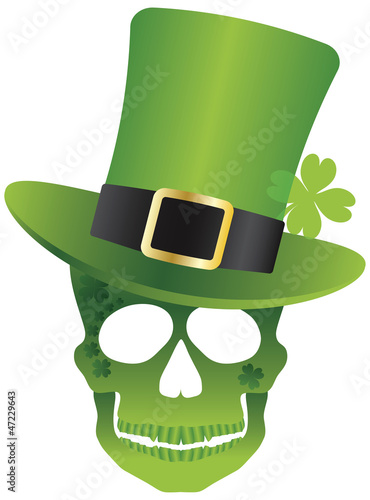 St Patricks Day Skull with Leprechaun Hat Illustration