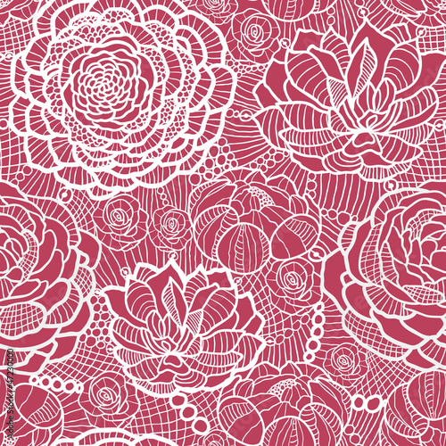 Fototapeta Naklejka Na Ścianę i Meble -  Vector Blue lace flowers elegant seamless pattern background