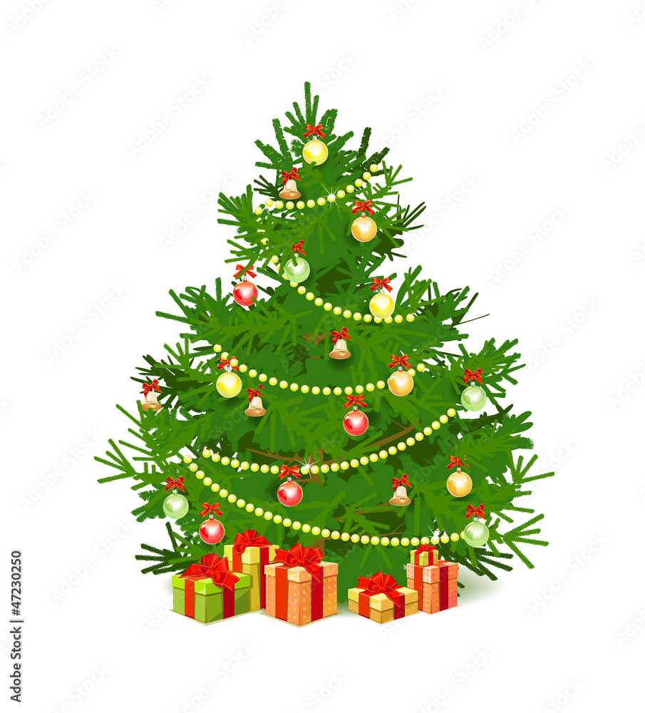 Gifts under a beautiful and decorated christmas tree Gifts under a beautiful and decorated christmas tree