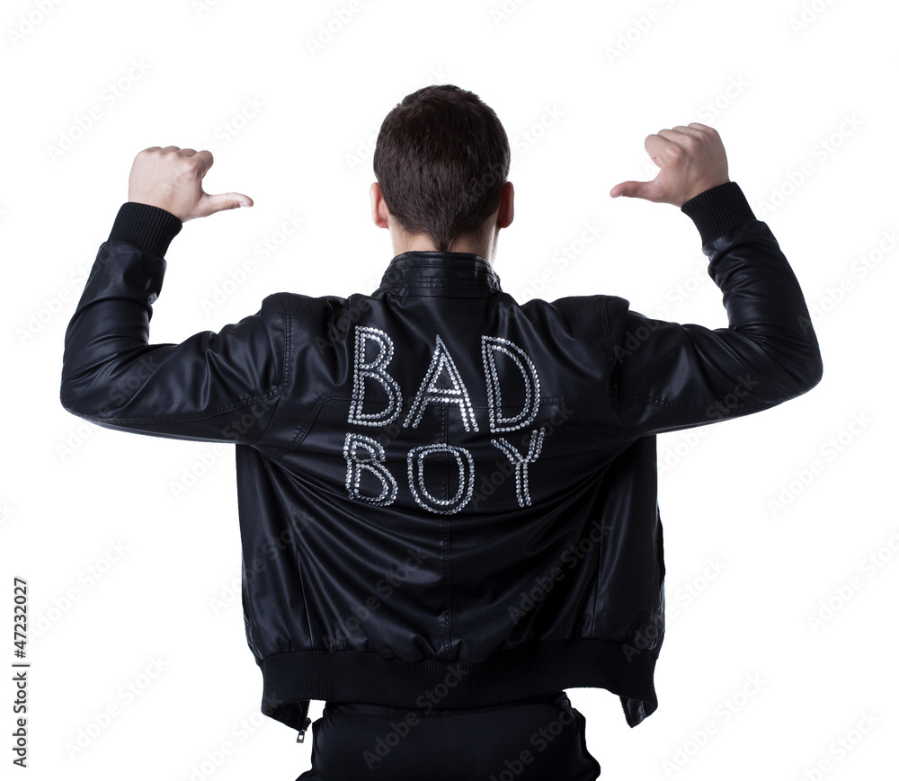 Bad boy portait striptease man in black jacket Stock Photo | Adobe ...