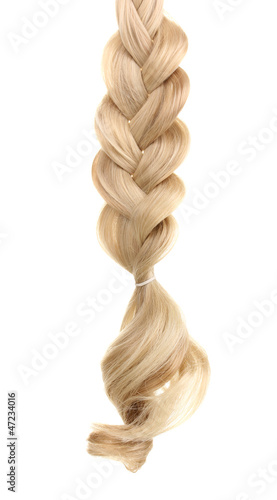 Canvastavla Blond hair braided in pigtail isolated on white