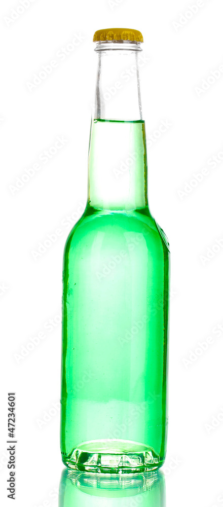 Tasty green drink in bottle isolated on white Tasty green drink in bottle isolated on white