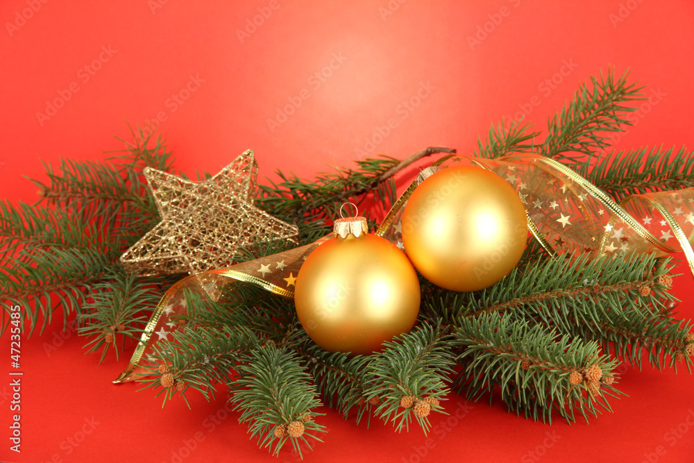 beautiful christmas composition on red background beautiful christmas composition on red background