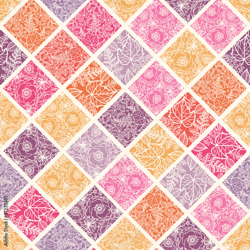 Vector floral mosaic tiles seamless pattern background with