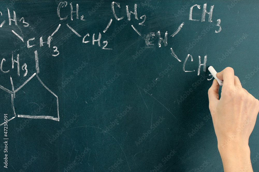 Chemical structure formula written on blackboard with chalk. Chemical structure formula written on blackboard with chalk.