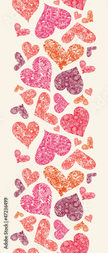 Vector Textured Red Hearts Vertical Seamless Pattern Ornament