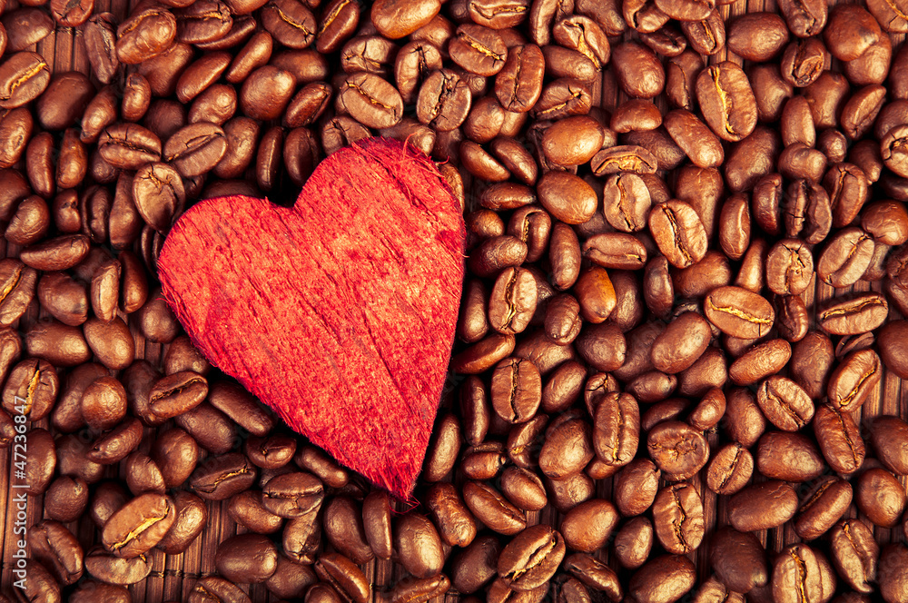 coffee beans and red heart coffee beans and red heart
