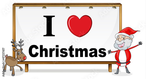 santa claus, reindeer and a notice board