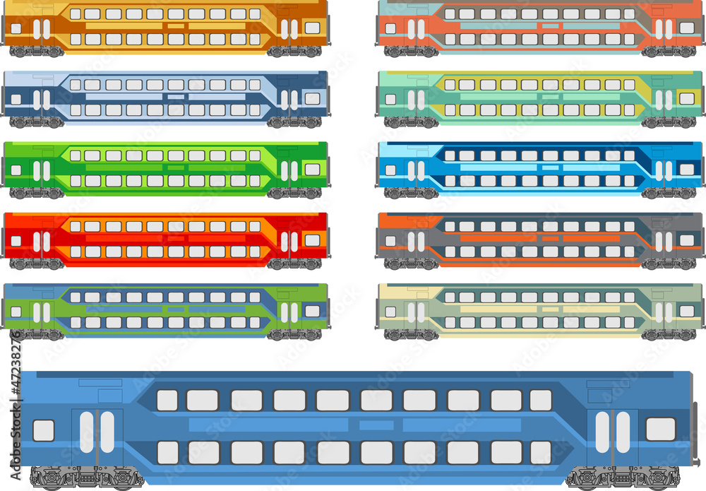 Vector illustration of a train coach in various color schemes Vector illustration of a train coach in various color schemes