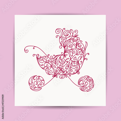Card with floral pram for your design