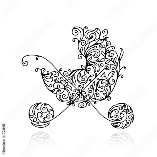 Baby pram with floral decoration for your design