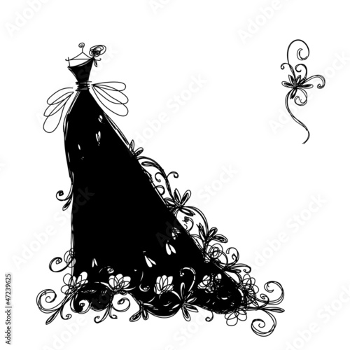 Sketch of ornamental black dress for your design