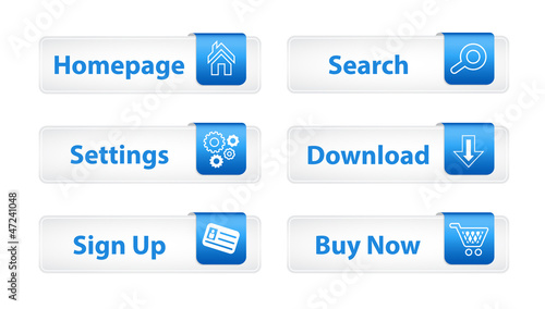 Web Buttons with Blue Bookmarks and Six Icons