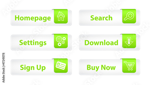 Web Buttons with Green Bookmarks and Six Icons