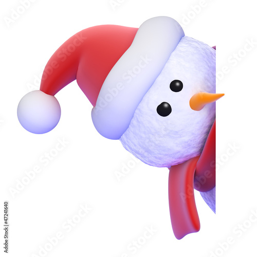 Snowman peeps round to look at blank page