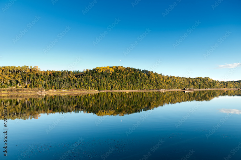 Autum forest reflection in the ocean Autum forest reflection in the ocean