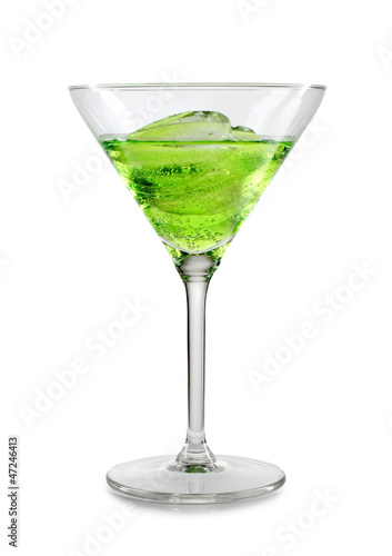 Green cocktail and ice