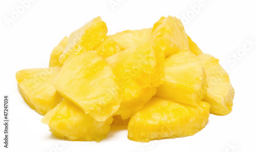 Heap of pineapple chunks isolated