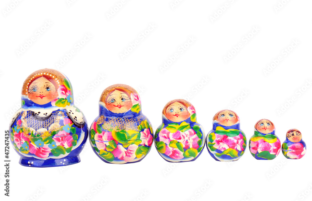 Group of Russian nesting dolls isolated on white