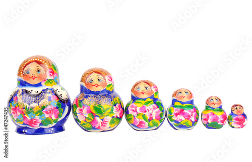 Group of Russian nesting dolls isolated on white