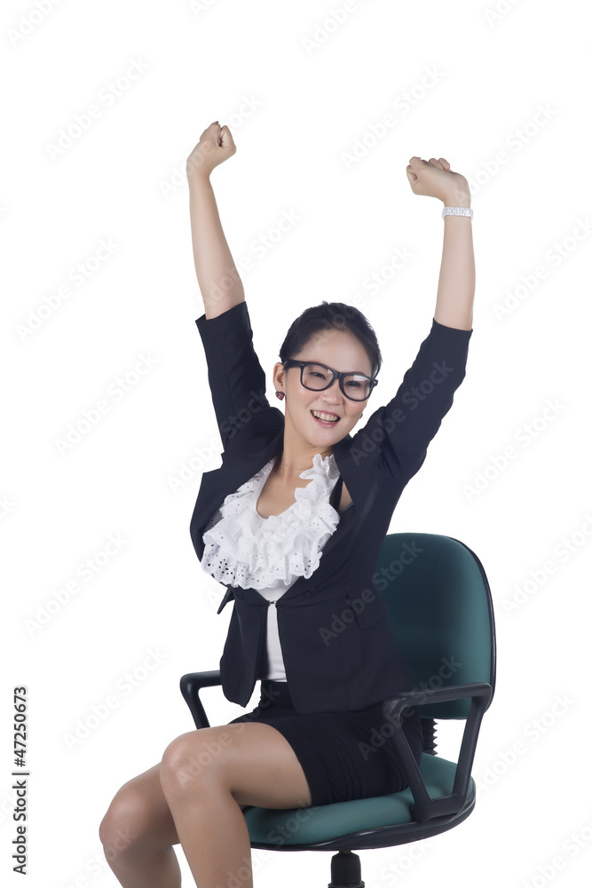 Obraz premium Success / winner business woman isolated white background.