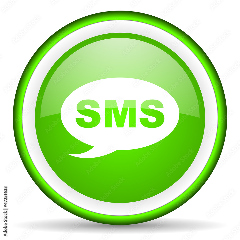sms green glossy icon on white background sms green glossy icon on white background