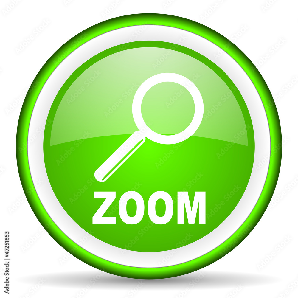 zoom green glossy icon on white background zoom green glossy icon on white background