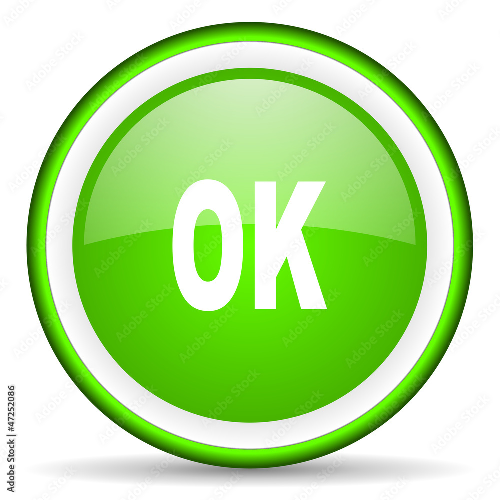 ok green glossy icon on white background ok green glossy icon on white background