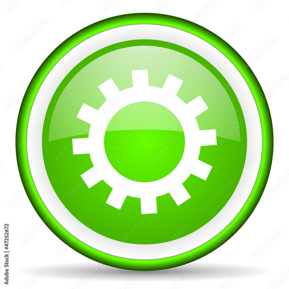 gears green glossy icon on white background gears green glossy icon on white background