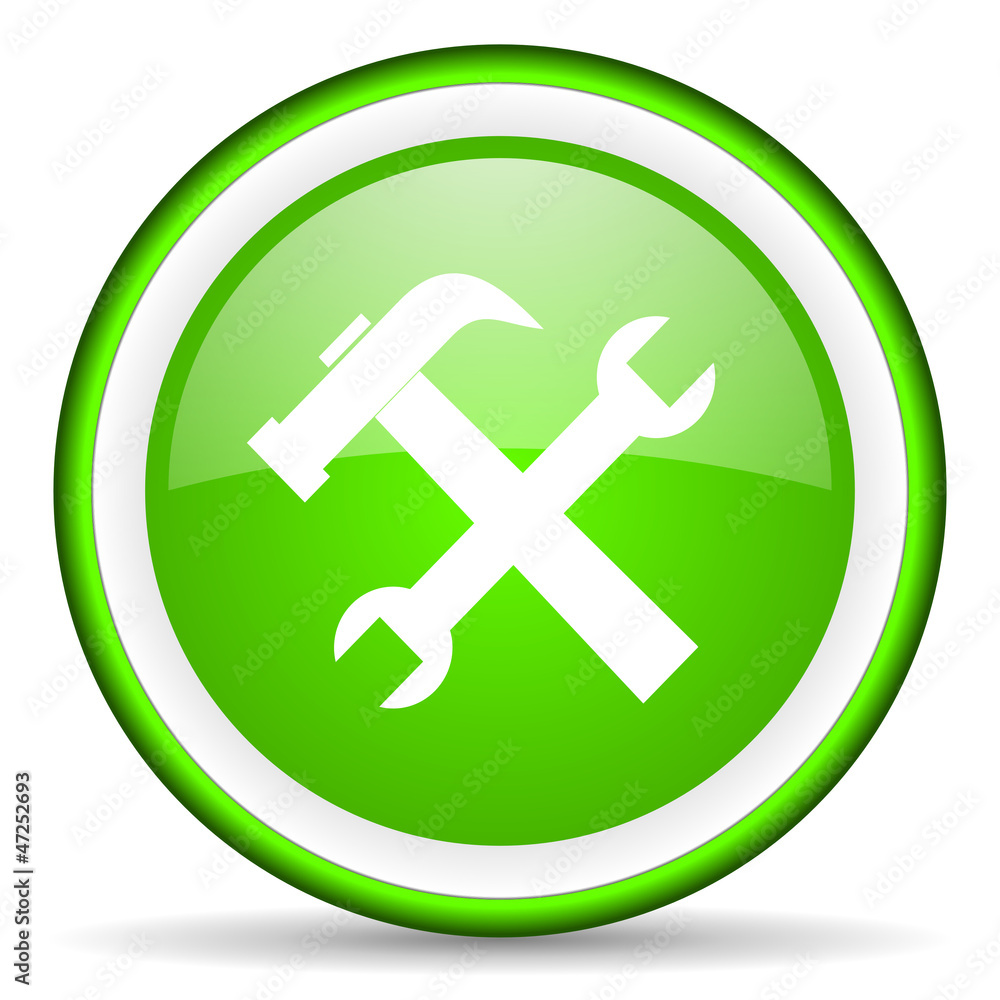 tools green glossy icon on white background tools green glossy icon on white background