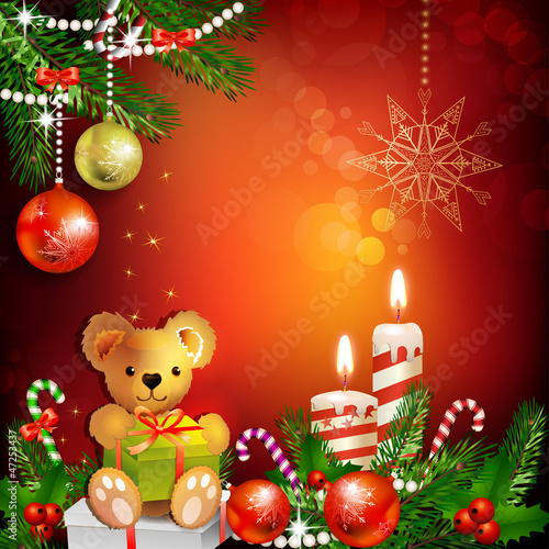 Christmas decoration with candles , pine tree and balls