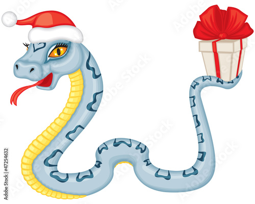 Cartoon serpent gives a gift