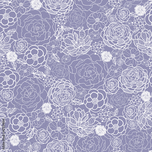 Fototapeta Naklejka Na Ścianę i Meble -  Vector purple lace flowers elegant seamless pattern background