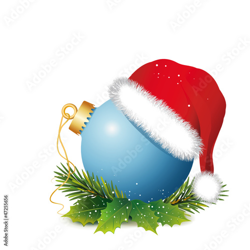 Weihnachtsdeko "Blaue Kugel mit Mütze und Zweige"