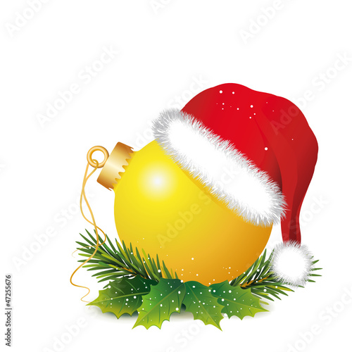 Weihnachtsdeko "Gelbe Kugel mit Mütze und Zweige"