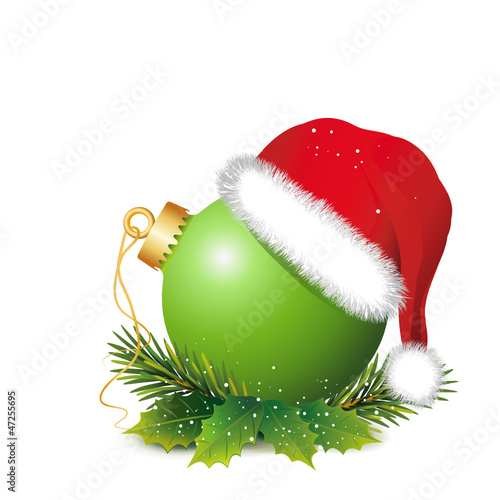 Weihnachtsdeko "Grüne Kugel mit Mütze und Zweige"