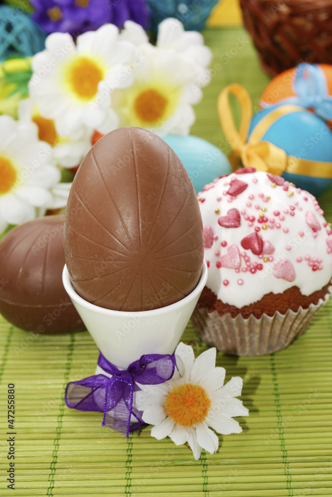 Chocolate easter eggs and cake Chocolate easter eggs and cake