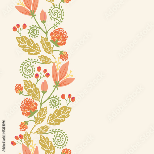 Vector colorful flowers and berries vertical seamless ornament