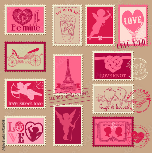 Vintage Love Valentine Stamps - for design, invitation, scrap