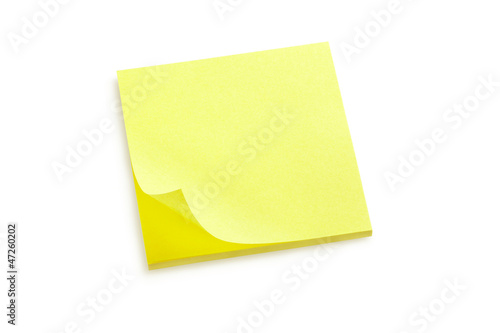 Yellow sticker note isolated on white, clipping path included