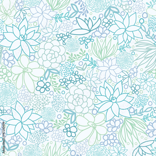 Vector Succulent Plants Seamless Pattern Background Texture With