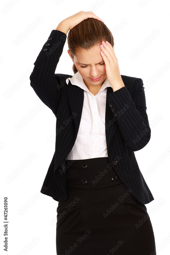 Portrait of stressed business woman having head pain Portrait of stressed business woman having head pain