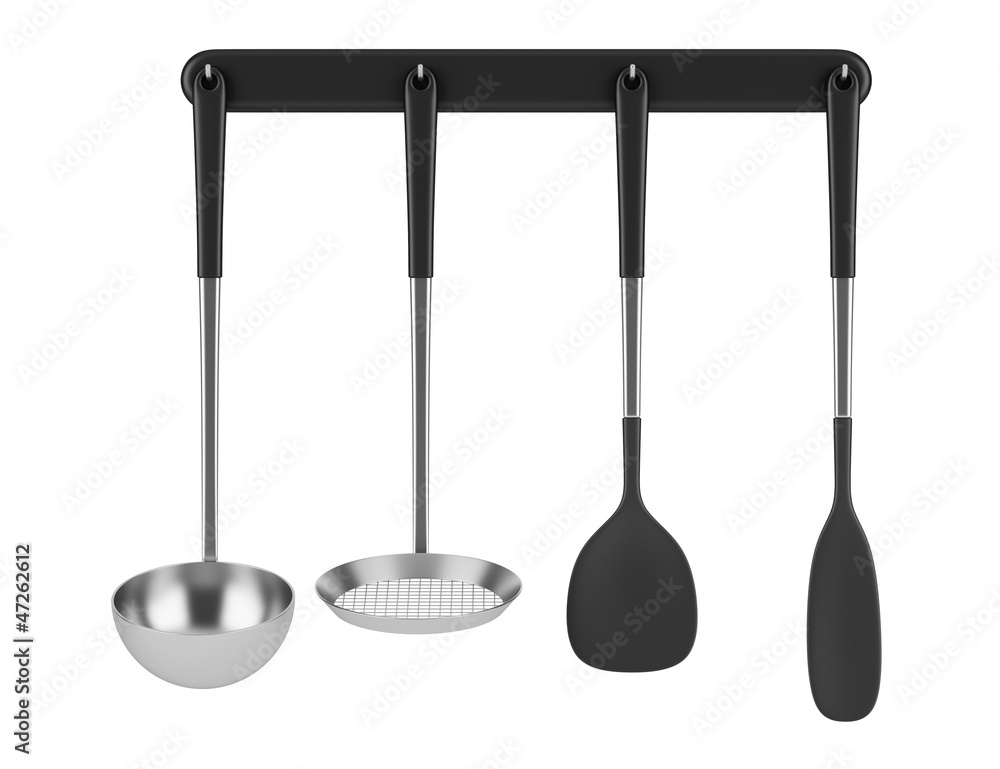set of four kitchen utensils isolated on white background set of four kitchen utensils isolated on white background