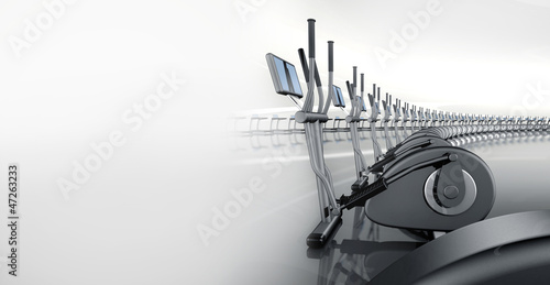 Futuristic modern gym with elliptical cross trainer